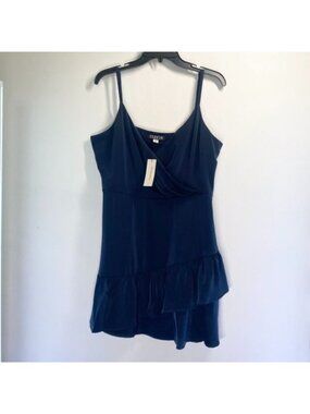 Studio 19 Navy Satin Ruffle Hem Dress XL Adjustable Straps NWT